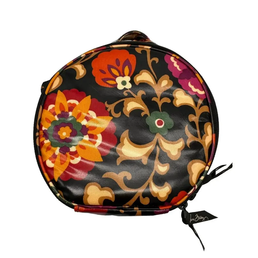 Vera Bradley Cosmetic Makeup Case Suzani Hatbox Travel Floral Black Pink NEW